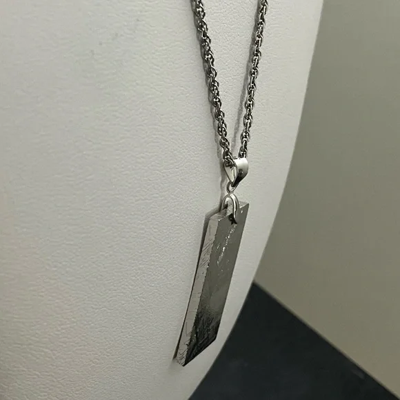Natural Muonionalusta Meteorite FreeSize Rectangular Silver Pendant 925 Unisex